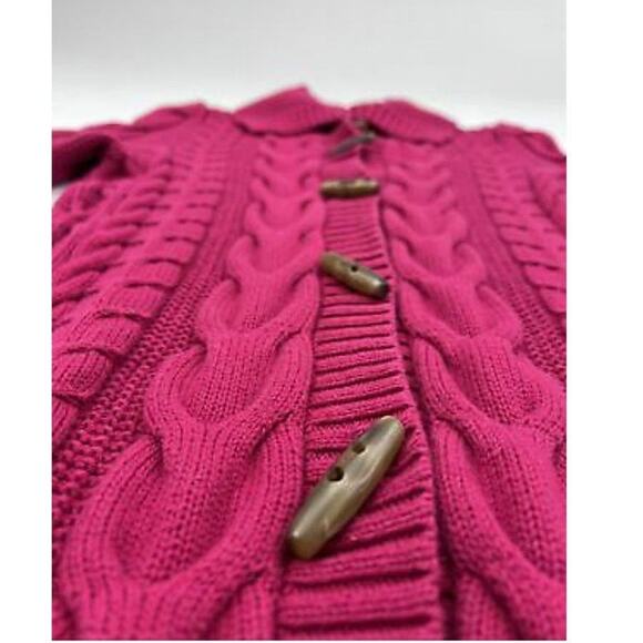 L.L. Bean high neck Cardigan Cable Knit Toggle Buttons Fucshia size small - Picture 10 of 12